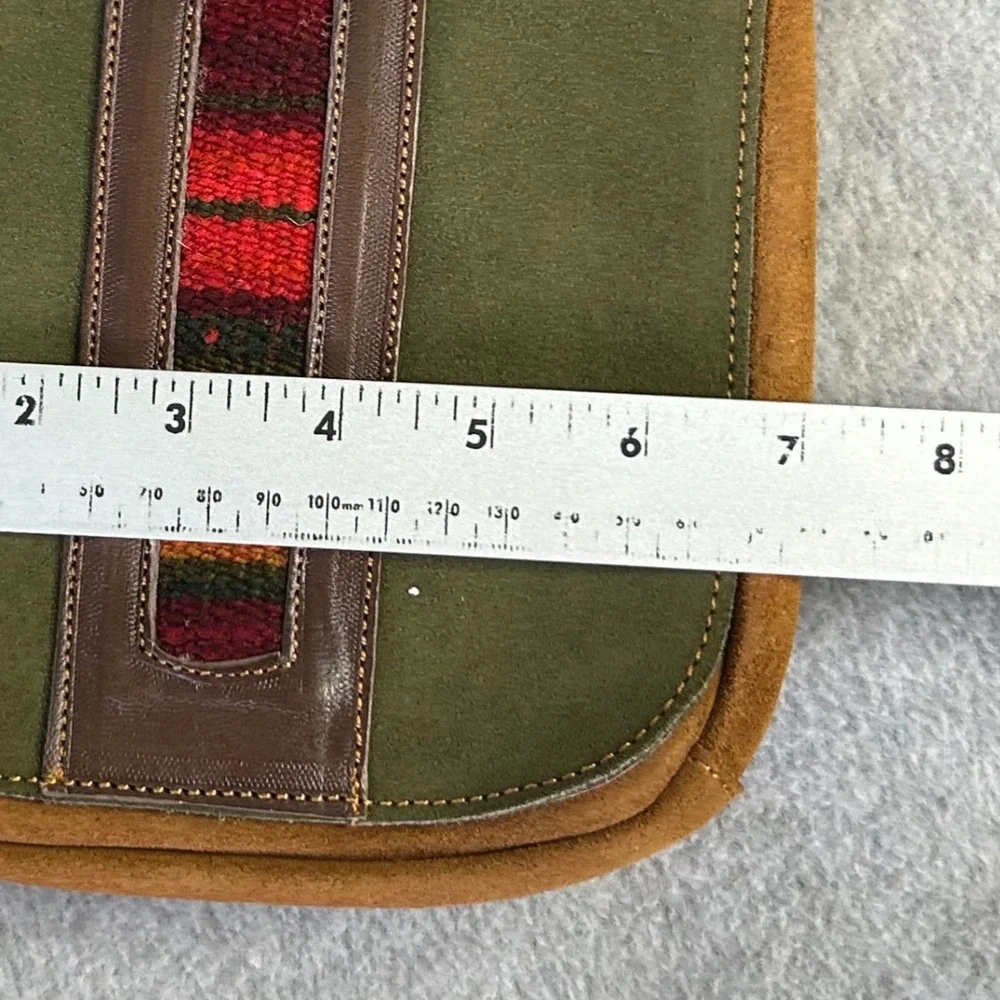 PERUVIAN SOUL Suede & Manta Messenger Bag‎ Olive Adjustable Strap Handcrafted